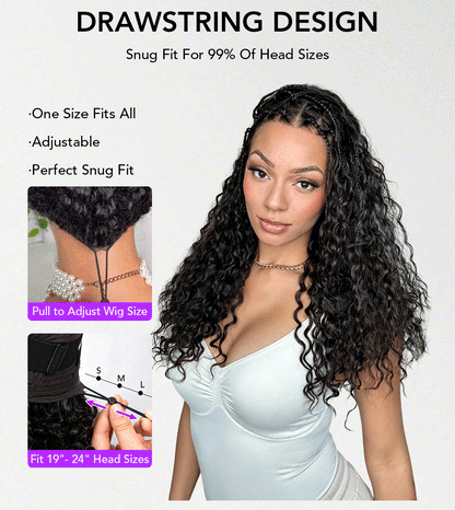 Knotless Boho Braids HD 13x6 Lace Frontal Wig Flexi Fit Drawstring Cap Water Wave Glueless Braided Wigs