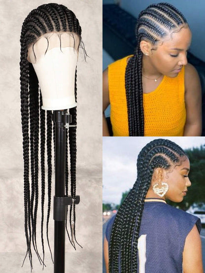 36 Inch Full Lace Giant Box Braid Wig With Baby Hair Cornrow Twist Wig