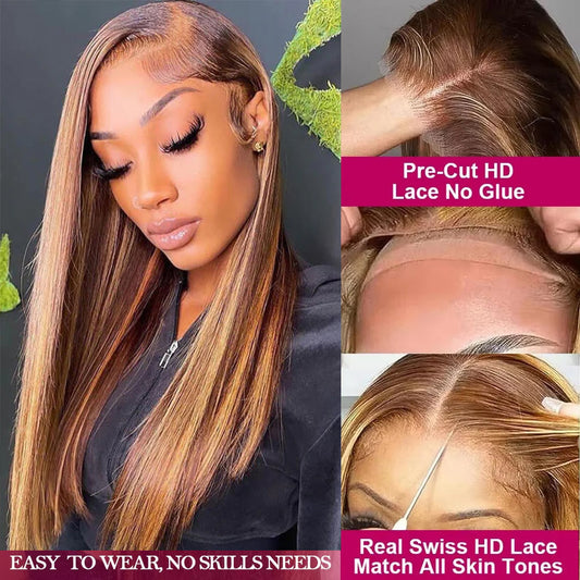 [Glueless Wig]  Hair Ready To Go Glueless Pre-cut Wig Highlight #4/27 4x4 & 5x5 HD Lace 180% 200% Density Straight  Wigs