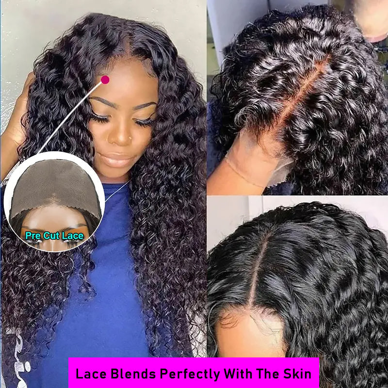 [Glueless Wig] Natural Black pre-cut Deep Wave 6X4 HD Lace  Closure 100%  Wig