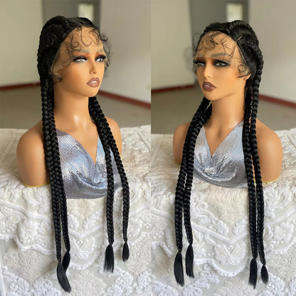 Lace Front Wig Braided Wigs With Baby Hair 32 Inches 4 Twist Cornrow Braids Crochet Braids