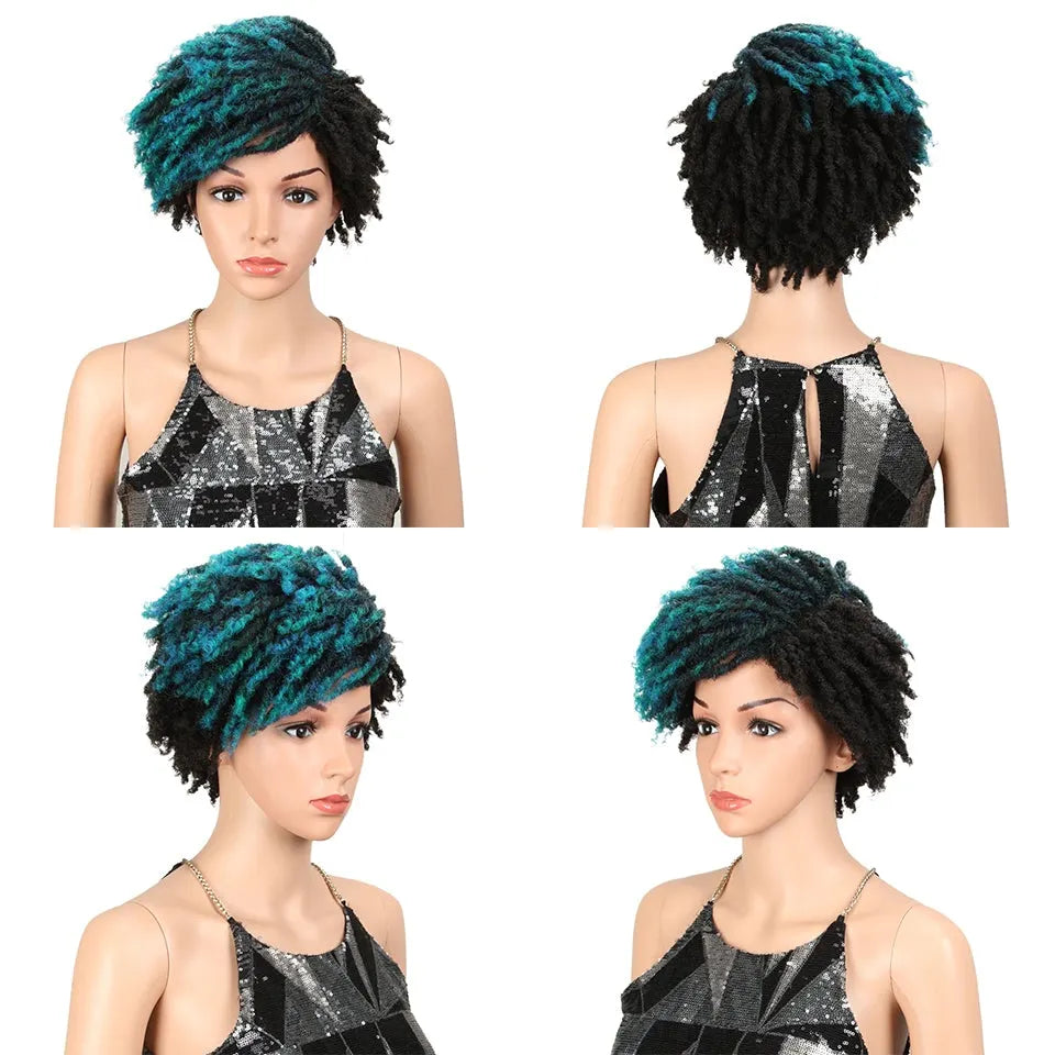 10 Inches Afro Kinky Curly Wig Short Dreadlock Wig With Bangs Crochet Wig for Black Women