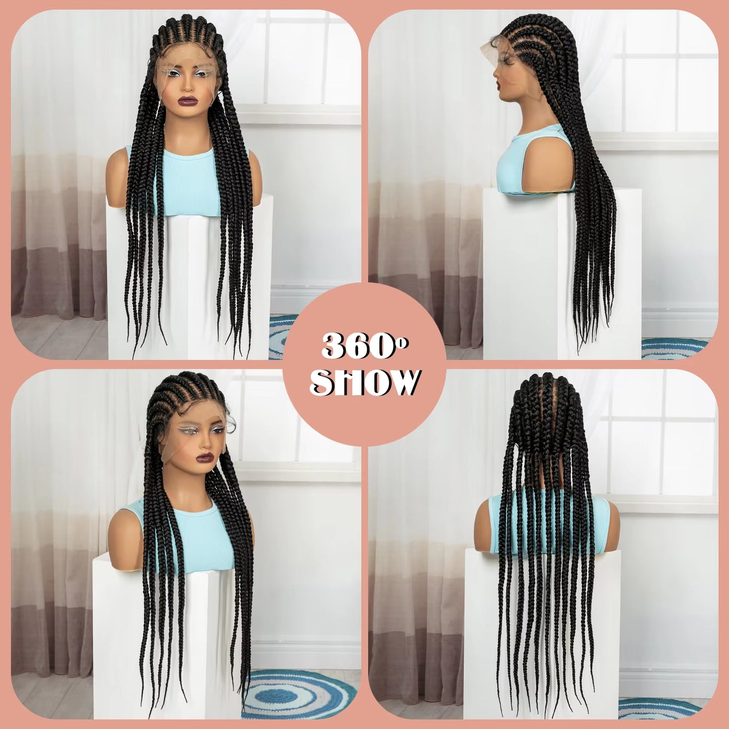 32In Full Lace Cornrow Braided Wigs Knotless Lace Frontal Braids Wig with Baby Hair