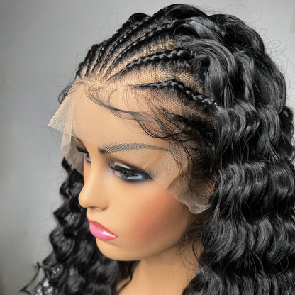26 Inches Long 13x4 Front Lace Braids Curly Glueless Wigs With Baby Hair