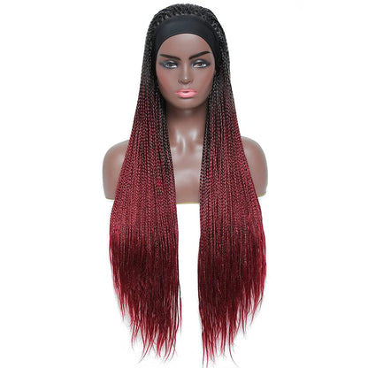 Burgundy Wine Red Long Micro Braids Wig Headband Wigs Box Braided Wigs