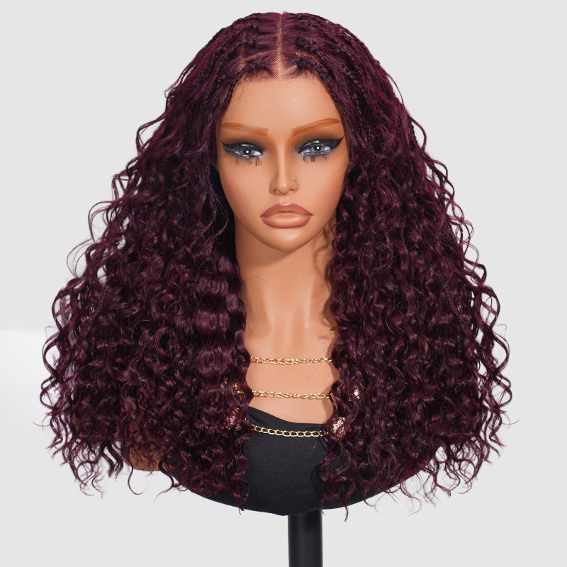 Glueless Pull Go Drawstring 13x6 HD Lace Frontal Colored Boho Braided Water Wave Wigs