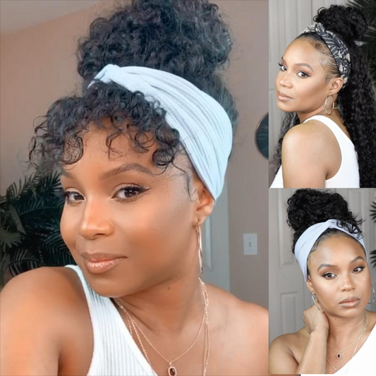 Natural Black Curly Long Hair Headband Glueless Wig
