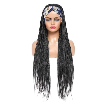 Black Long Micro Braids Wig Headband Wigs Box Braided Wigs