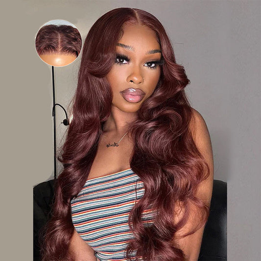 [Glueless Wig]  Hair Ready To Go Color #33 Reddish Brown Body Wave Lace 4x4 & 5x5  Pre-cut Lace Glueless Wigs