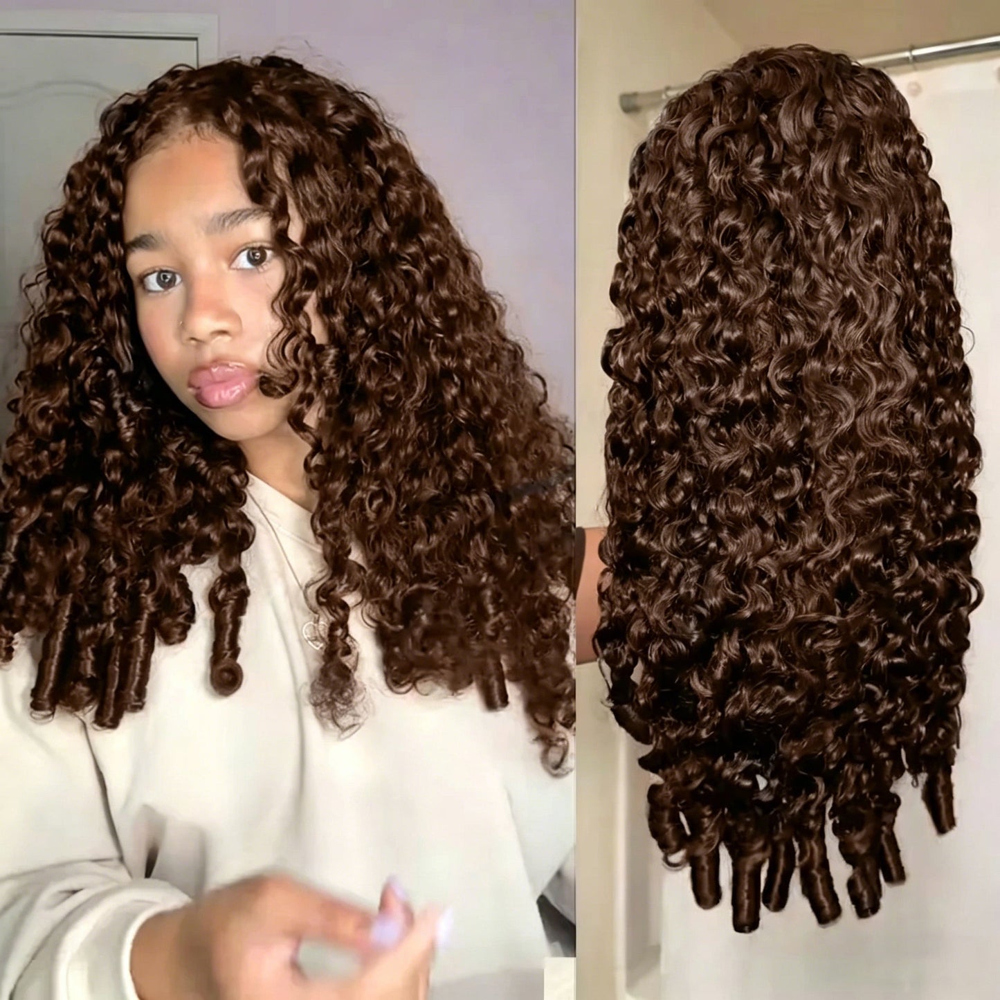 [Glueless Wig]  Burmese Curly Chocolate Brown Color Pre-Cut 5X5/4x4 Lace Wear Go Wig