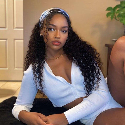 Kinky Curly Natural Black Wig With Headband