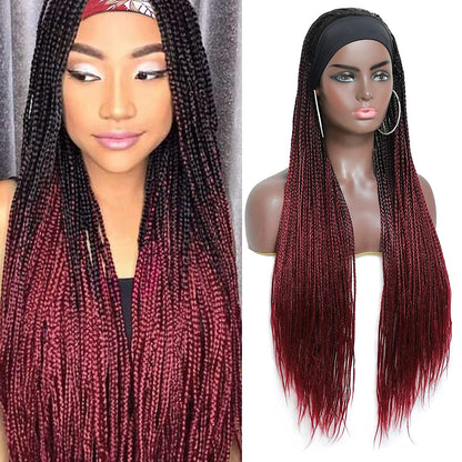 Burgundy Wine Red Long Micro Braids Wig Headband Wigs Box Braided Wigs