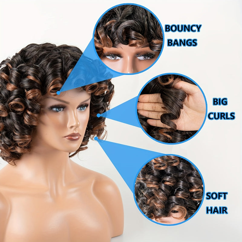 12 Inch Elegant Short Roll Wavy Costume Wig Natural Black Soft Curly Wig