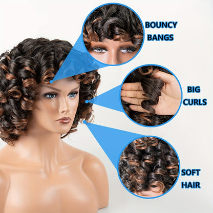 12 Inch Elegant Short Roll Wavy Costume Wig Natural Black Soft Curly Wig