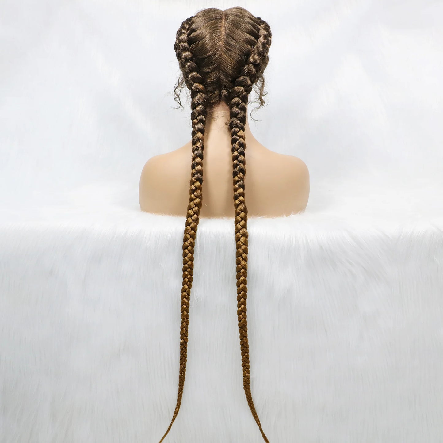 36 Inches Long Lace Front Braided Wigs Dutch Twins Braids Wig With Baby Hair