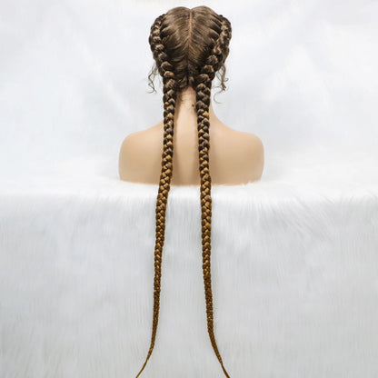 36 Inches Long Lace Front Braided Wigs Dutch Twins Braids Wig With Baby Hair