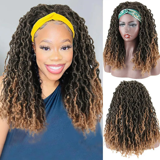Afro-style Crochet Curly Dreadlock Wig With Curly Sections Medium-long Length Drawstring Cap