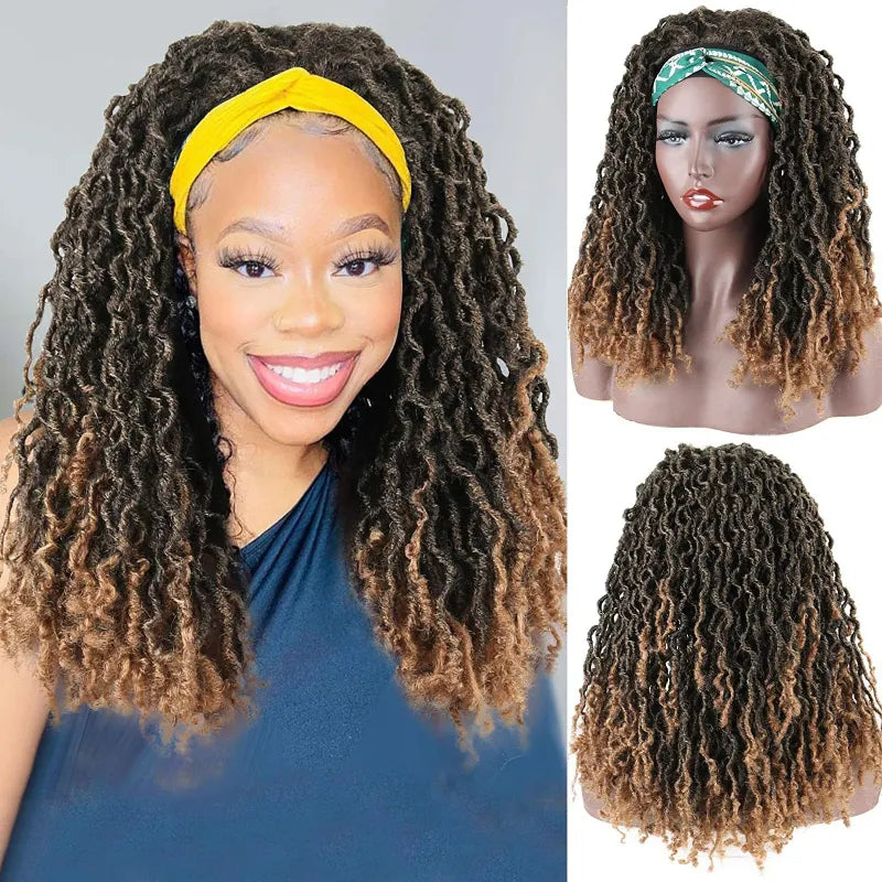 Afro-style Crochet Curly Dreadlock Wig With Curly Sections Medium-long Length Drawstring Cap