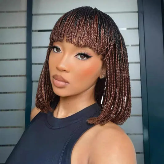 GlueslessThree-strand Braid Bob Wig Crocheted Dreadlocks With Bangs