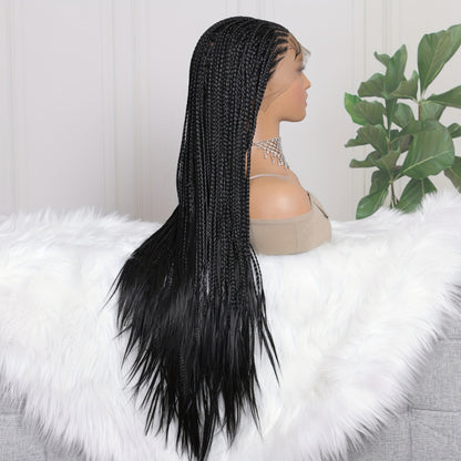 Twist Box Braided Frontal Faux Locs Wigs 13X4 Lace Front Tribal Braiding Long Wig