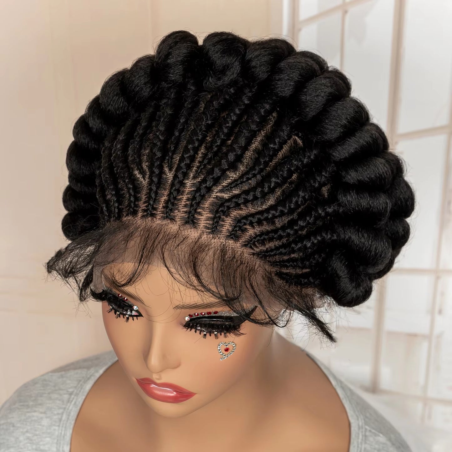 All-Lace Baby Hair Wig Bantu Knot Twisted Braid Wig