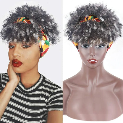 Short Afro Kinky Curly Wigs with Headband