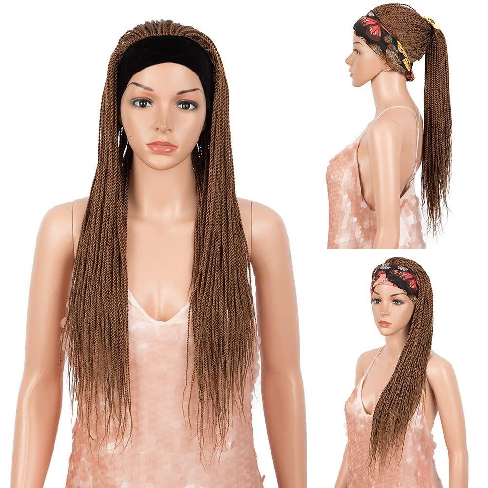 Dark Brown Long Micro Braids Wig Headband Wigs Box Braided Wigs