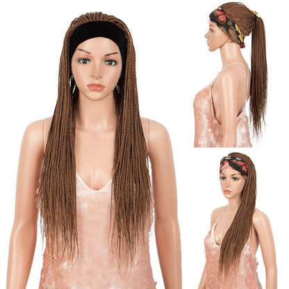 Dark Brown Long Micro Braids Wig Headband Wigs Box Braided Wigs