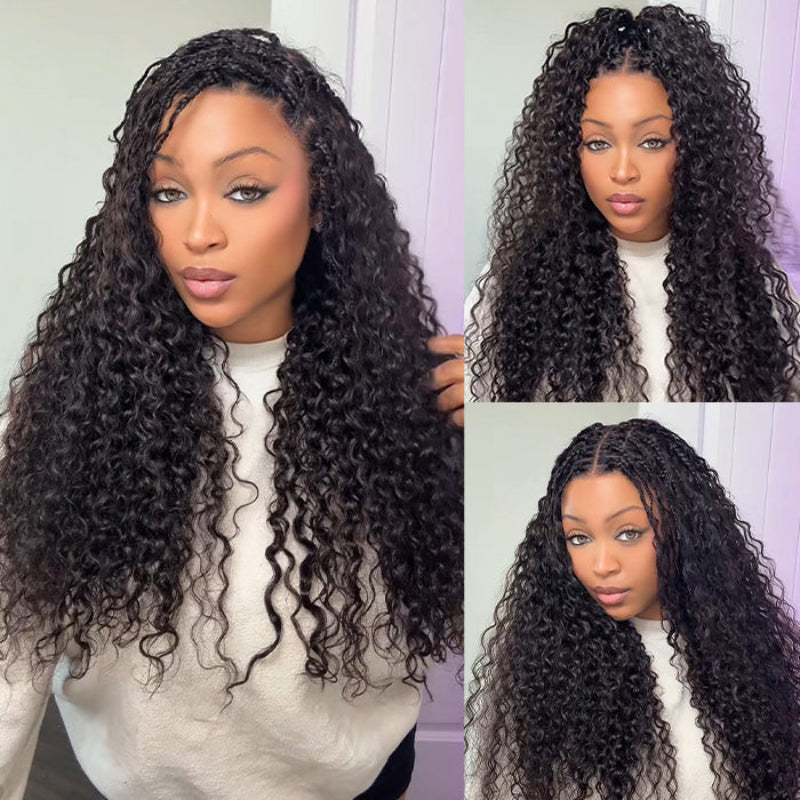 Knotless Boho Braided Curly Wigs Drawstring Full Frontal HD Lace Braided Lace Glueless Wigs