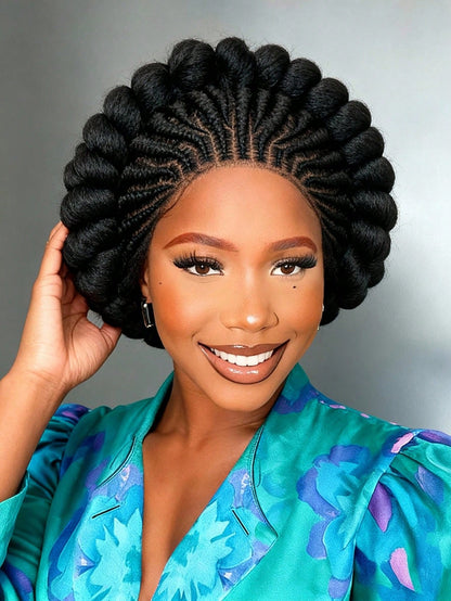 All-Lace Baby Hair Wig Bantu Knot Twisted Braid Wig