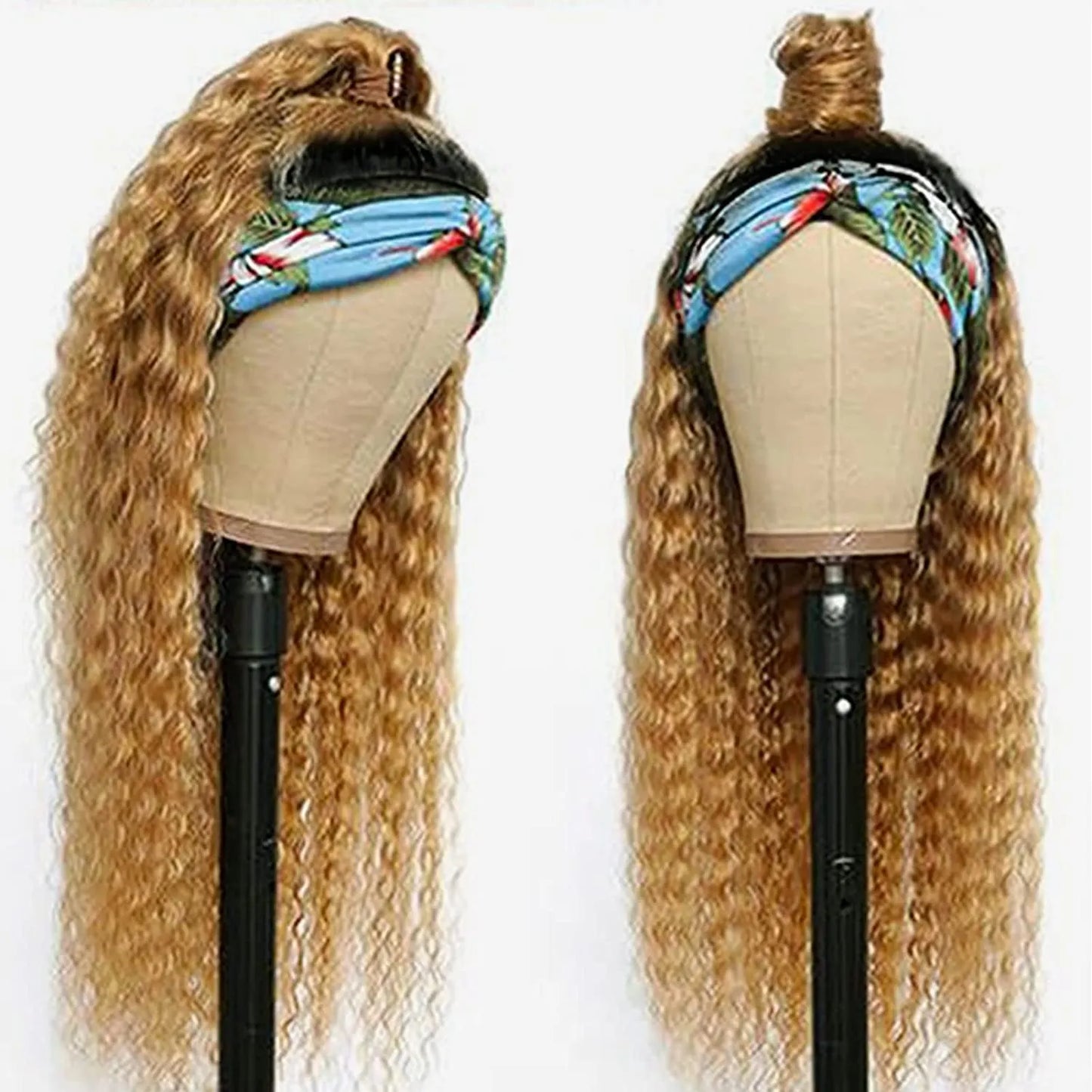 Black Mixed Blonde Curly Long Hair Headband Glueless Wig