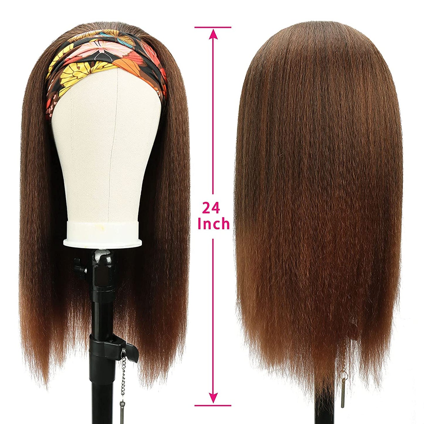 Brown Kinky Straight Long Hair Headband Glueless Wig