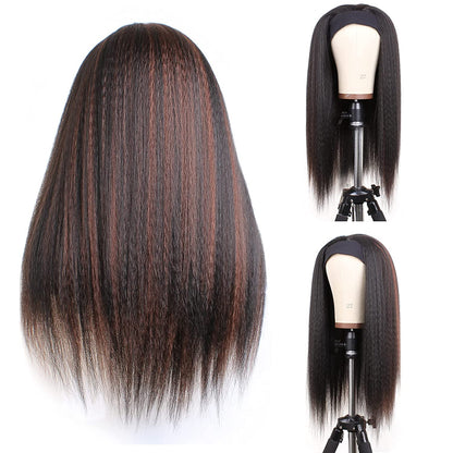 Black Mixed Brown Kinky Straight Long Hair Headband Glueless Wig