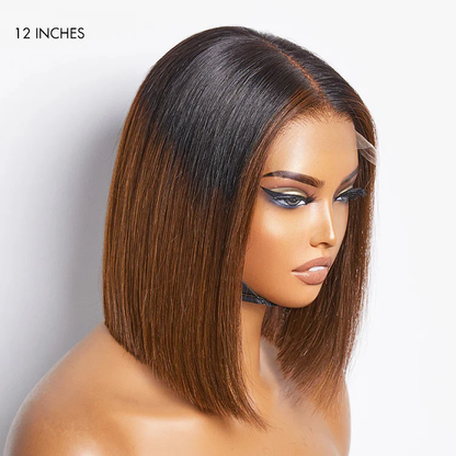 Blunt Cut Short Bob T/4 Brown 13x4/2x6 Lace Front Wig T/99J Red Straight Wigs