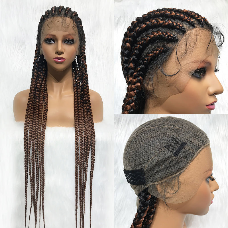 36 Inch Full Lace Giant Box Braid Wig With Baby Hair Cornrow Twist Wig