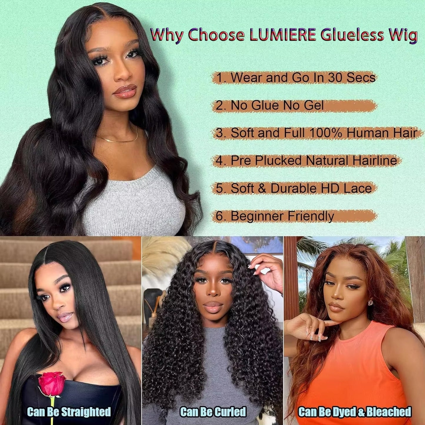 [Glueless Wig] Pre-cut 5x5 HD Invisible Lace Front Wigs Pre Plucked Body Wave Glueless  Wigs