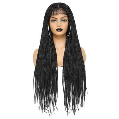 Ice silk Headband 4*4 Front lace long triple braid 550gLace Wig With baby Hair