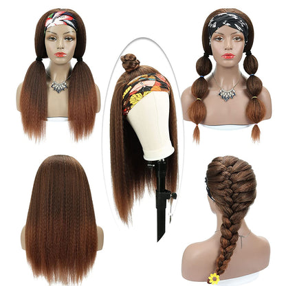 Brown Kinky Straight Long Hair Headband Glueless Wig