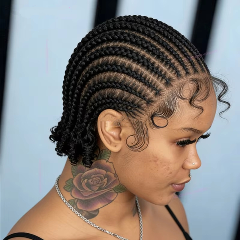 8" Short Cornrow Braided Bob Wigs  Full Lace Braided Wigs Unisex Cornrow Bob Wig