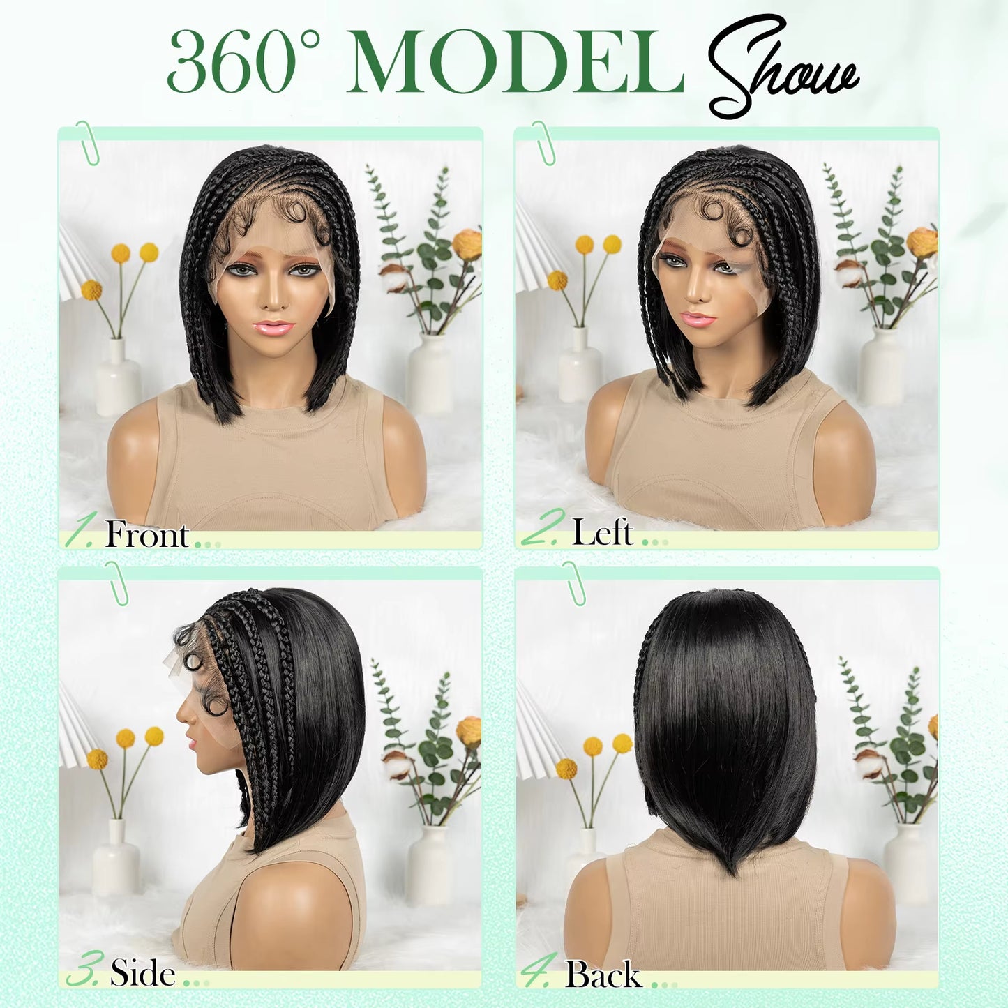 12inch Cornrow Braided Bob Wigs 13x4 Transparent Lace Frontal Short Natural Straight Wigs with Braids