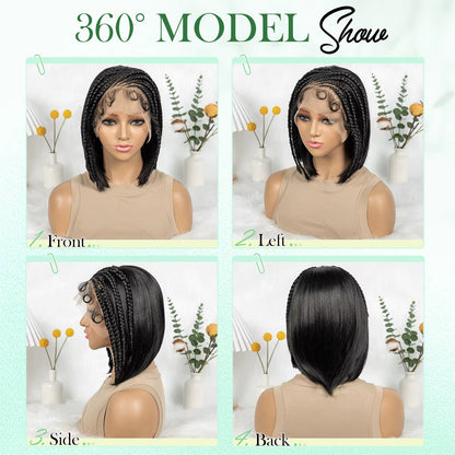 12inch Cornrow Braided Bob Wigs 13x4 Transparent Lace Frontal Short Natural Straight Wigs with Braids