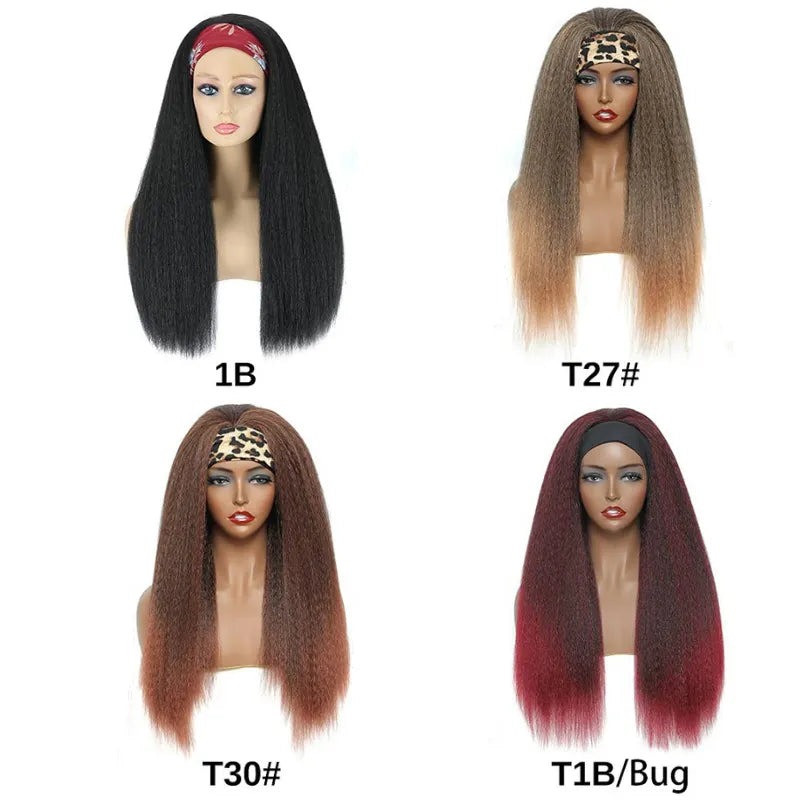 T27#  Kinky Straight Long Hair Headband Glueless Wig