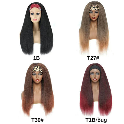T27#  Kinky Straight Long Hair Headband Glueless Wig