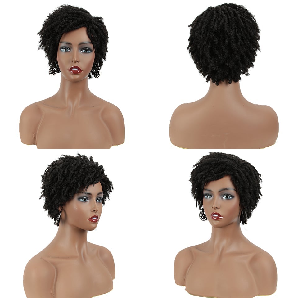 Afro Kinky Curly Wig Short Dreadlock Wig With Bangs Crochet Wig for Black Women