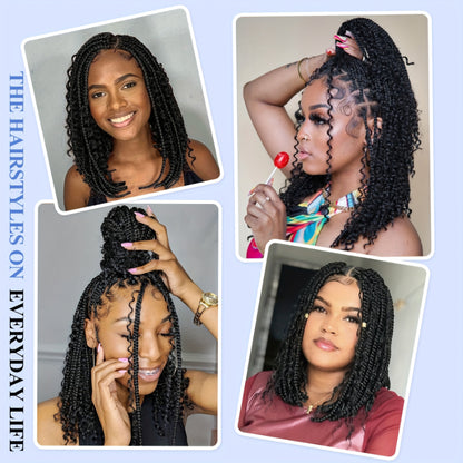12-Inch Short Boho Braided Wigs for Women Featuring a Full Double Lace Knotless Design with Bohemian Curly Box Braids