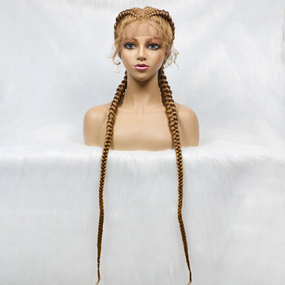36 Inches Long Lace Front Braided Wigs Dutch Twins Braids Wig With Baby Hair