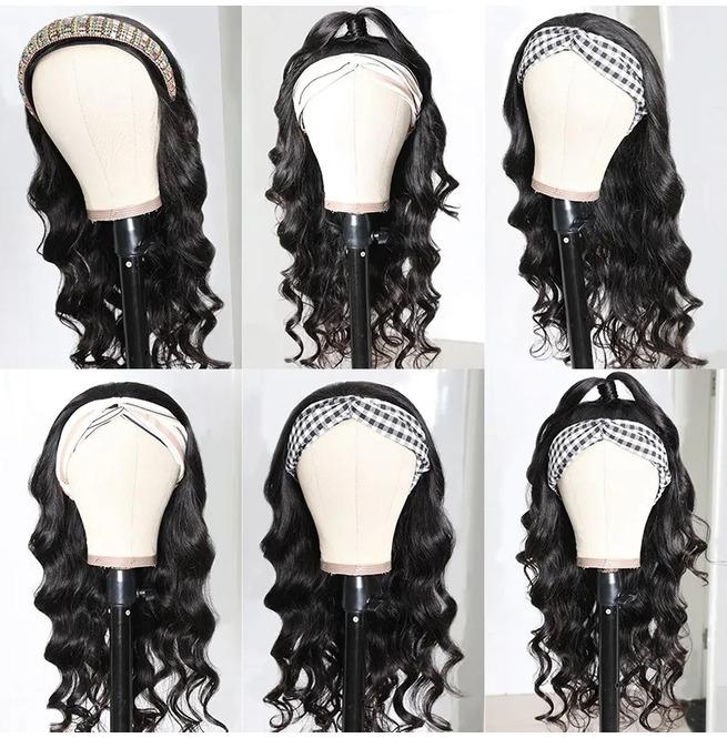Black Long Wave Hair Headband Wig