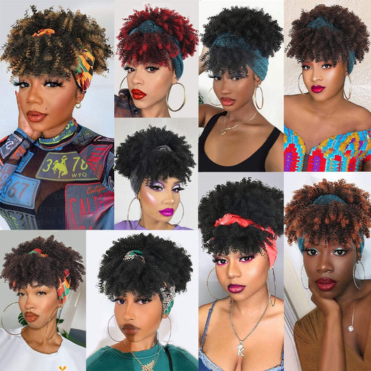 Short Afro Kinky Curly Wigs with Headband