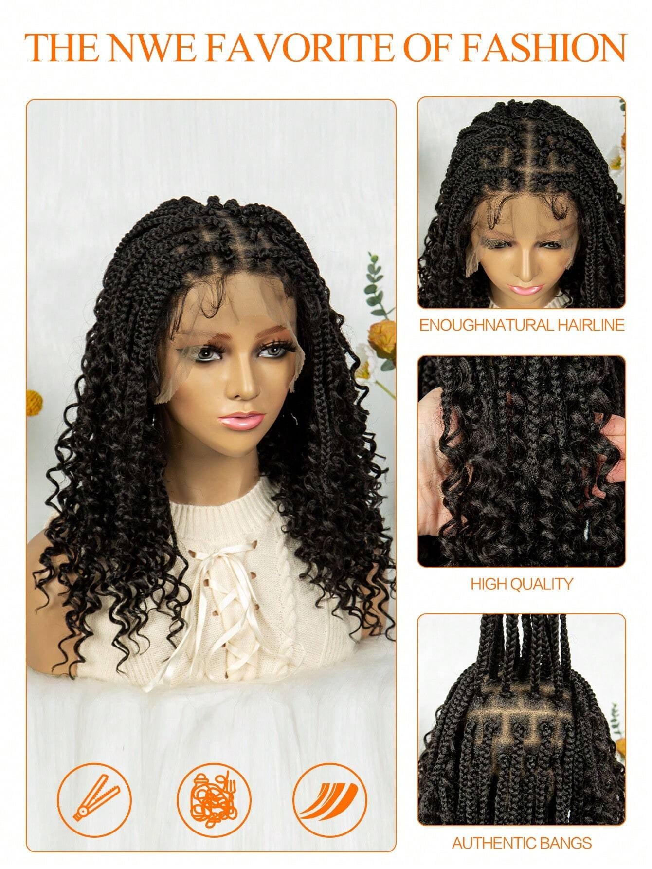 Handmade Woven Wavy Braided Full Lace Front Wig, 200% Density Breathable Lace Wig