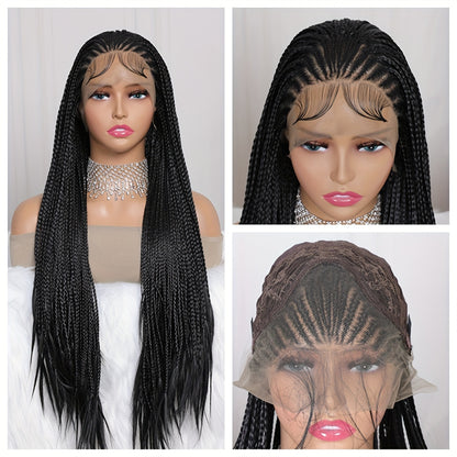Twist Box Braided Frontal Faux Locs Wigs 13X4 Lace Front Tribal Braiding Long Wig